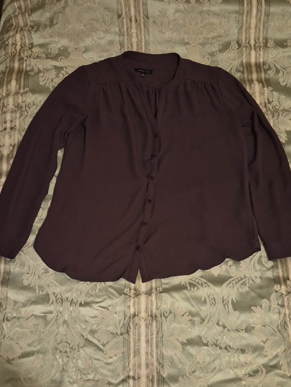 Audrey & Celine Long-Sleeve Button-Front Purple/Plum Blouse